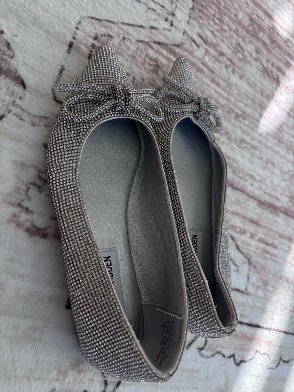 Steve Madden Silver Rhinestone Bow Pointed-Toe Flats